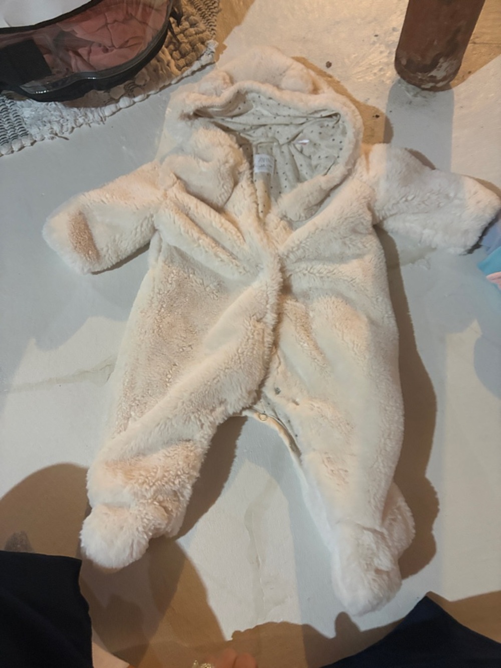 Zara Bear Cream Plush Hooded Baby Romper